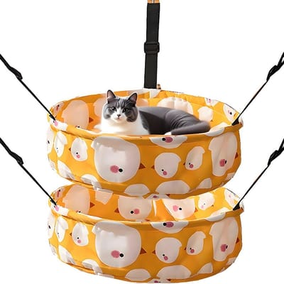 Kattenhangmat - Set van 2 - Hangend kattenbed - Met metalen frame - Hangend kattenbed - 35 cm - Verstelbare banden - Hangend kattenbed - Geschikt voor kattenkooien, hondenhokken en stoelen - Oranje
