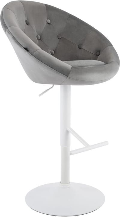 CLP London Barkruk - met rugleuning - draaibaar - verstelbaar - metalen frame - velvet - fluweel - wit/grijs