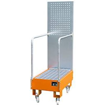 Verrijdbare lekbak LPW 60-3, met geperforeerde plaatwand, van staal, capaciteit 2 x 60 liter vat, oranje