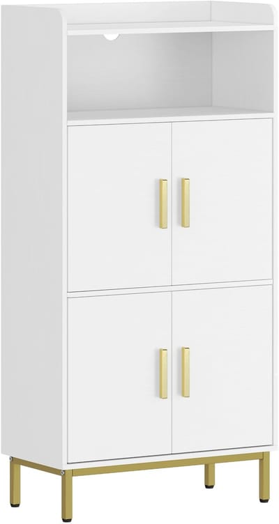 Badkamerkast – Voor Badkamer & Woonkamer – Opbergkast met 2 Deuren en 1 Open Vak, Verstelbare Planken – Wit