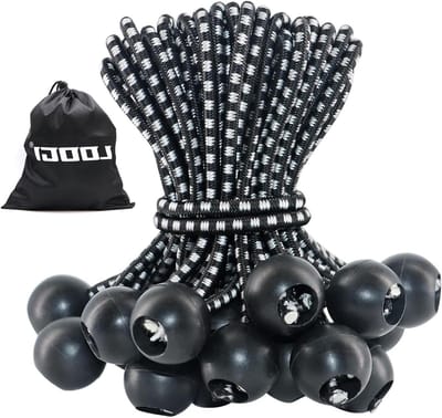 Spanbanden met bal - Elastieken lussen - Bevestigen van objecten - Duurzame polypropyleen hoes - 15 cm - Zwart
