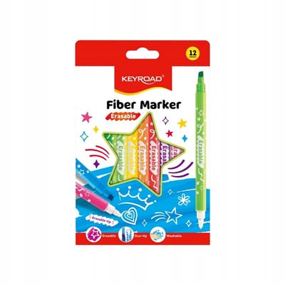 Keyroad Uitwisbare Fiber Markers, 12 Stuks, Mix Kleuren