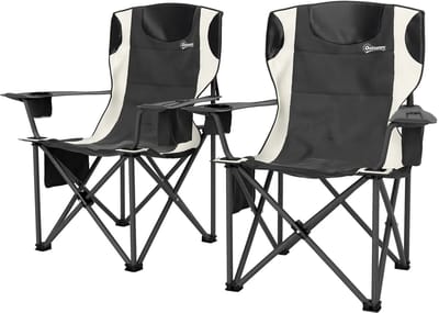 ZYLARO Campingstoel - 2 stuks opvouwbaar Kampeerstoel - met armleuningen, bekerhouder, hoofdsteun en koeltas - zwart