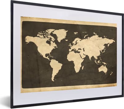 Poster in lijst - Fotolijst 60x40 cm - Posters - Wereldkaart - Vintage - Hout - Posterlijst zwart - Decoratie - Wanddecoratie woonkamer - Muurdecoratie slaapkamer
