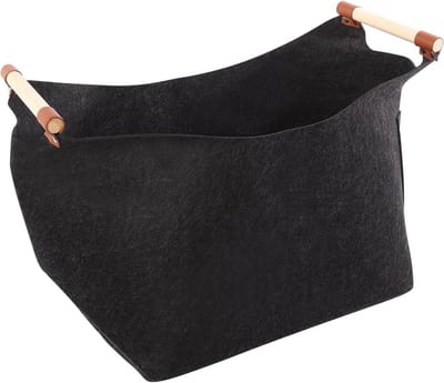 Opbergmand - Vilten mand - Haardhout opslag - Versterkt handvat - 45 x 40 cm - Donkergrijs