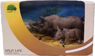 PIA Soft Toys - Moeder Neushoorn en kalf in Showbox - PVC - Wildlife - 14cm