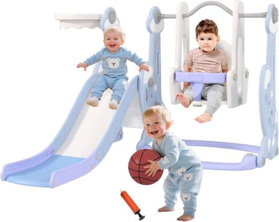 Glijbaan en schommel voor kinderen - Peuterspeelplaats Binnenspeeltuin - Binnen Spelen - 4-in-1 Speelstation