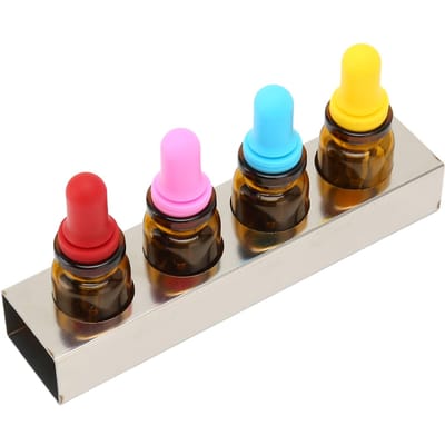 Set de 4 Bouteilles compte-gouttes Ambre Foncé pour Usage Oral avec Support Bouteilles compte-gouttes Essentiels Dentaires pour la Maison white