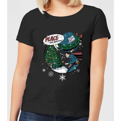 DC Superman Peace On Earth Women's Christmas T-Shirt - Black - 3XL