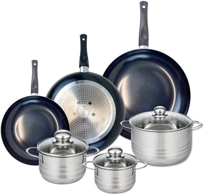 Set van 3 Kookpannen 24, 28 en 32 cm en 3 braadpannen 14, 16 en 20 cm Elo Prima Glanzend