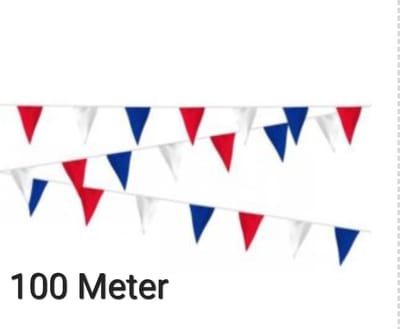 100 meter Rood/ Wit/ Blauw Vlaggenlijn Versiering - 10 stuks- WK 2022 - Slingers - Verjaardag- Koningsdag