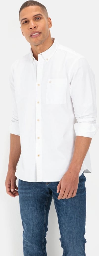 camel active Oxford overhemd met lange mouwen gemaakt van duurzame organic cotton - Maat menswear-XXL - Wit