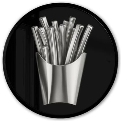 Poster in lijst Rond - Fotolijst 40x40 cm - Posters - Frietjes - Futuristisch - Zilver - Ronde posterlijst zwart - Decoratie - Wanddecoratie woonkamer - Muurdecoratie slaapkamer