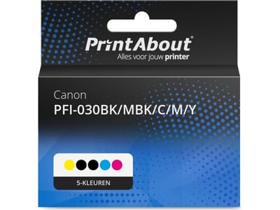 PrintAbout huismerk Inktcartridge PFI-030BK/MBK/C/M/Y 5-kleuren Multipack Geschikt voor Canon