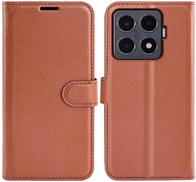 Hoesje geschikt voor Xiaomi 15T Pro - Phonesta Litchi Skin Book Wallet Case - Bruin