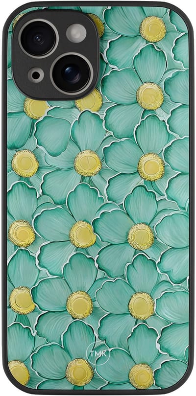 Hoesje geschikt voor Apple iPhone 13 - Mint blossom - Groen - TPU luxe case (glossy toplaag) - Bloemen - Hardcase backcover zwart