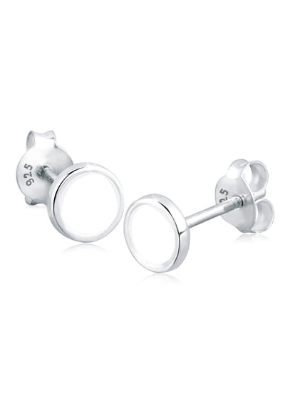 Elli - Oorbellen - Dames Oorsteker Cirkel Geo met Email Wit in 925 Sterling Zilver - Dames