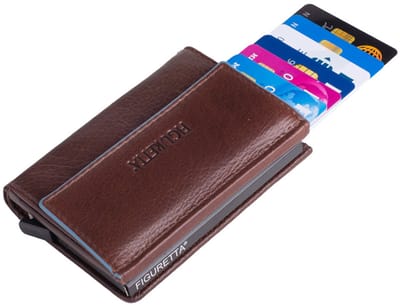 Figuretta Heren Portemonnee Leer met Creditcardhouder - RFID Cardprotector met Munt- en Briefgeldvak - Blue-Line - Bruin
