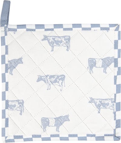 Clayre & Eef Pannenlap 20x20 cm Blauw Wit Katoen Vierkant Koeien Afgiet Pannenlap Afgiethulp Pannenlap