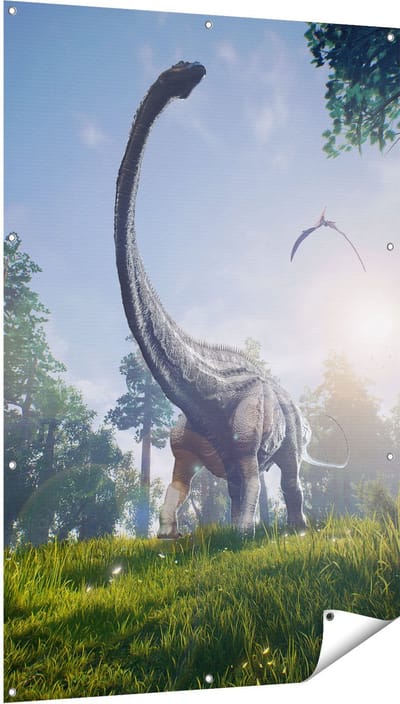 Gards Tuinposter Diplodocus Dinosauri�r in het Bos - 100x150 cm - Tuindoek - Tuindecoratie - Wanddecoratie buiten - Tuinschilderij