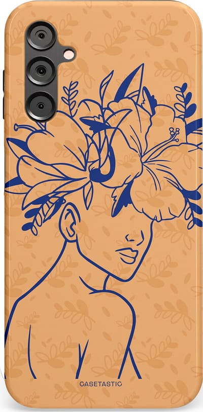 Casetastic hoesje geschikt voor Samsung Galaxy A14 (2023) 5G / Samsung Galaxy A14 (2023) 4G - Dubbellaagse bescherming - Lijn en Bloesem - Fashion Case - Perzik