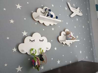Moliland Elegance Serie - Wolk Planken en Haken Set - Scandinavisch Design - Wit MDF