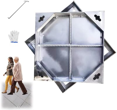 Putdeksel en Frame - Rioolputdeksel Septische Tankdeksel - Buiten Toegang Creëren - Verstevigd Draagvermogen - 30x30x5cm - Zilver