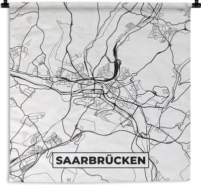 Wandkleed - Wanddoek - Plattegrond - Saarbrücken - Kaart - Stadskaart - 180x180 cm - Wandtapijt