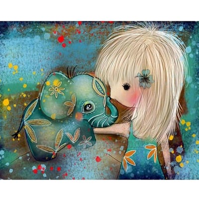 Cartoon meisje olifant Home Decor Diamond borduurwerk schilderij 5D DIY volledige kruissteek 20X30CM blue