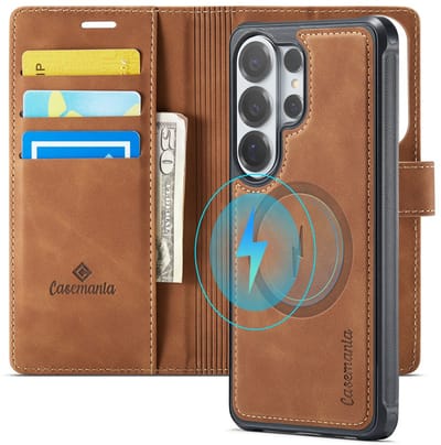 CaseMania Bookcase hoesje geschikt voor Samsung Galaxy S26 Ultra - Effen Cognac - Kunstleer - 2-in-1 Magnetisch Uitneembaar Design - Compatible Qi2 & MagSafe