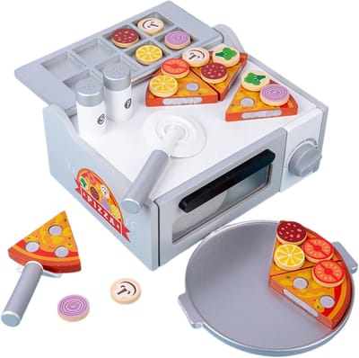 Houten Pizza Speelset - Rollenspel Keuken - Kinderspel - Inclusief Oven - 225 x 12 x 12 cm
