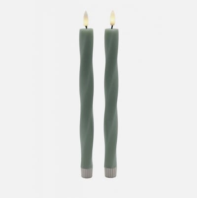 Sirius Sille Twist Nordic LED Kaars – Dinerkaars / Draaikaars Ø2×25 cm – Sandy Green/turquoise/blauw/groen - 2 st