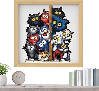 Houten Kat Puzzel - Dier Legpuzzel - Ontspanning Thuis - 3D Gelaagde Kunst - Formaat A3 - Gekleurd