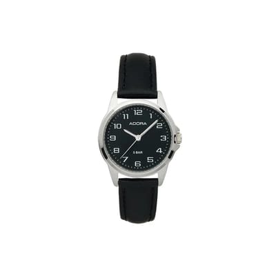 Adora Dameshorloge AB6244 | 28 mm Zilverkleurige Edelstalen Kast | Zwarte Wijzerplaat | Zwart Leren Band | Elegant & Tijdloos