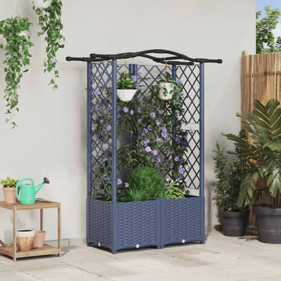 vidaXL Verhoogd Bed met Trellis en Dak Grijs 122 x 40 x 138 cm PP