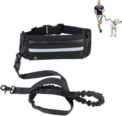 Hands Free Hondenriem Voor Hardlopen Wandelen, Hondenriem Met Verstelbare Bungee Taille En Buidel Voor Middelgrote Honden (Color : Zwart)
