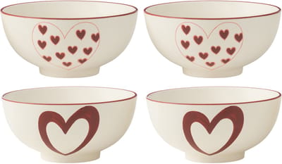 J-Line kom Hart - porselein - wit/rood - large - 2 dozen van 2 stuks