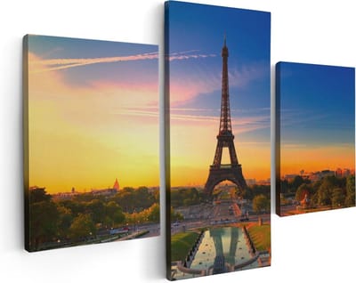 Artaza Canvas Schilderij Drieluik Parijs Eiffeltoren Tijdens De Zonsopkomst - 90x60 - Foto Op Canvas - Canvas Print