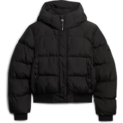Superdry Sports Puffer Bomberjack met Capuchon Zwart Grootte: 40