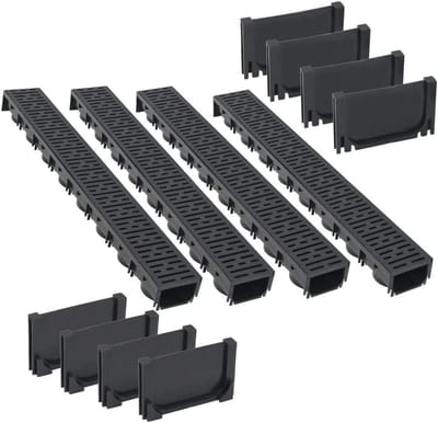 Afvoergoten Set - Waterafvoer Kanalen - Oprit Drainage - Modulair Insteeksysteem - 4 Meter Lengte - Zwart