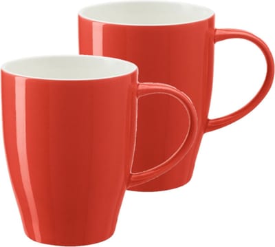 Bellatio Design Koffie mokken/bekers Paris - 2x - porselein - met oor - rood - 350 ml