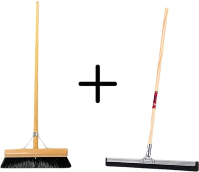 Synx Tools Paardenhaar 30cm + Vloertrekker 35cm met Steel 120cm - Kamerveger – Vloerreiniger – Moppen – Zachte binnenbezem met steel 130cm