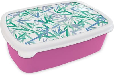 Broodtrommel Roze - Lunchbox - Brooddoos - Patroon - Bladeren - Planten - 18x12x6 cm - Kinderen - Meisje