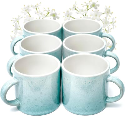 Pure Living Ibiza Light Koffiekopjes Voor 6 Personen - 350ml - Turquoise - Aardewerk - Krasbestendig - Vaatwasserbestendig