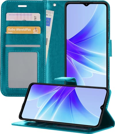 Hoesje - Geschikt voor OPPO A17 - Luxe Bookcase - Walletcase Hoes - Portemonnee - Cover - Telefoonhoes - Turquoise