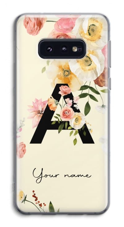 Gepersonaliseerd - Case Company® - Hoesje geschikt voor Samsung Galaxy S10e hoesje - Flirty Flowers Monogram - Soft Cover Telefoonhoesje - Bescherming aan alle Kanten en Schermrand