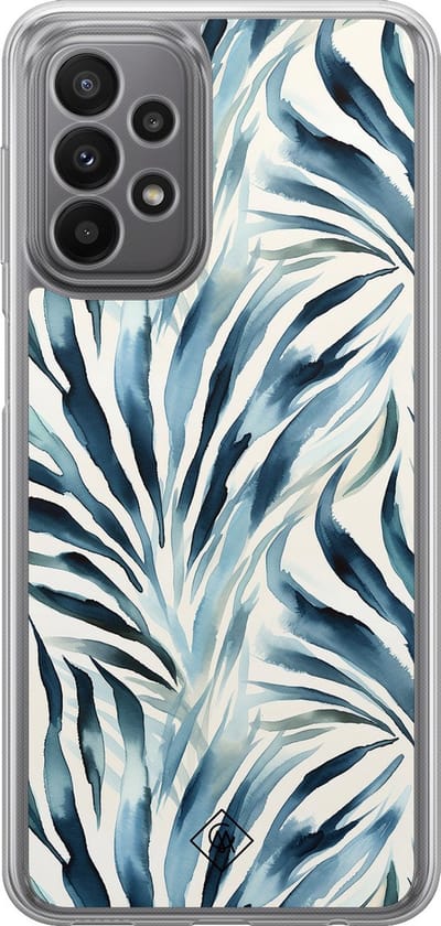 Casimoda® hoesje - Geschikt voor Samsung Galaxy A23 - Japandi Waves - 2-in-1 case - Schokbestendig - Water - Verhoogde randen - Blauw, Transparant