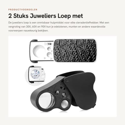 Dailygoods - 2 Stuks Juweliers Loep met LED en UV Licht