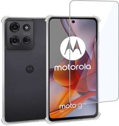 Geschikt voor Motorola Moto G75 5G - Hoesje + Screenprotector – Gehard Glas Cover + Shock Proof Case - Transparant