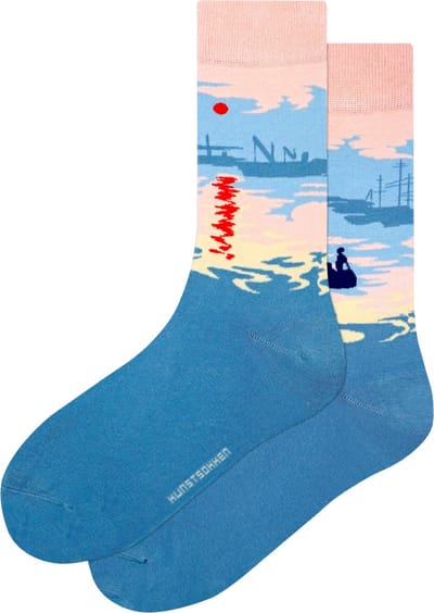Kunst sokken - Impressie, zonsopkomst: Claude Monet - Sokken Dames 36 40 - Biologisch Katoenen Sokken - funny socks happy - Vrolijke Sokken - Grappige Sokken - Sokken Cadeau